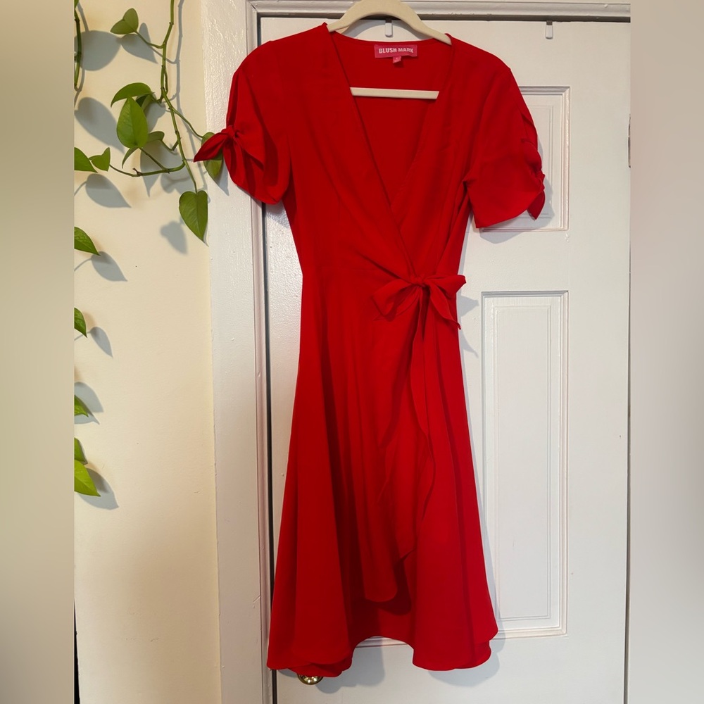 Red Midi Wrap Dress with Bows